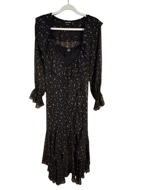 For Love & Lemons Black Floral Sheer Maxi Dress XS Ruffle High Low
